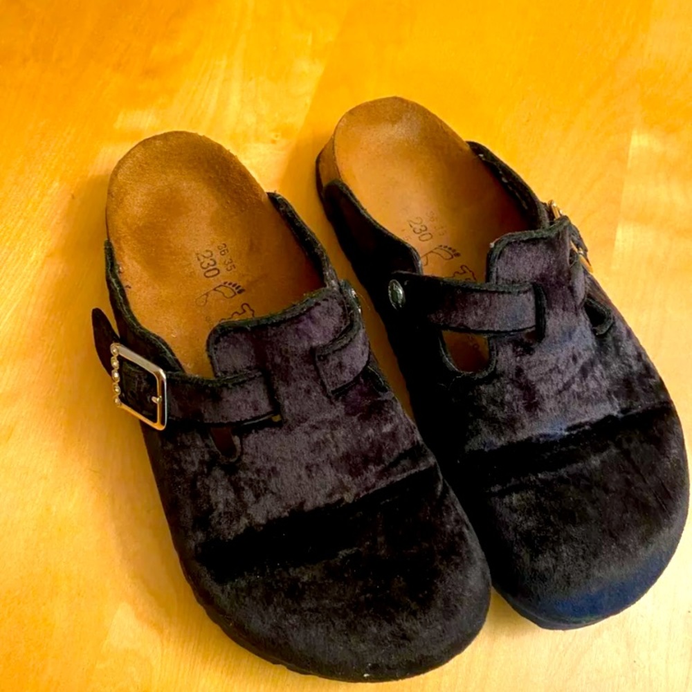 Black Velvet Clog Style Birkis Women's